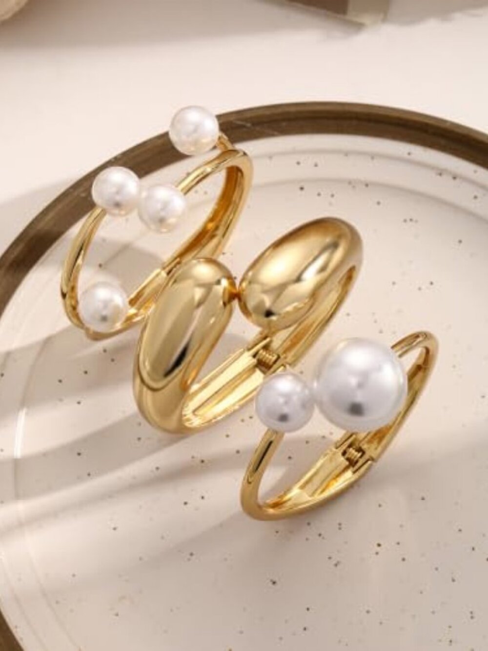 Chunky Gold Bangle Bracelets for Women, Dainty 14k Gold Plated Big Stackable